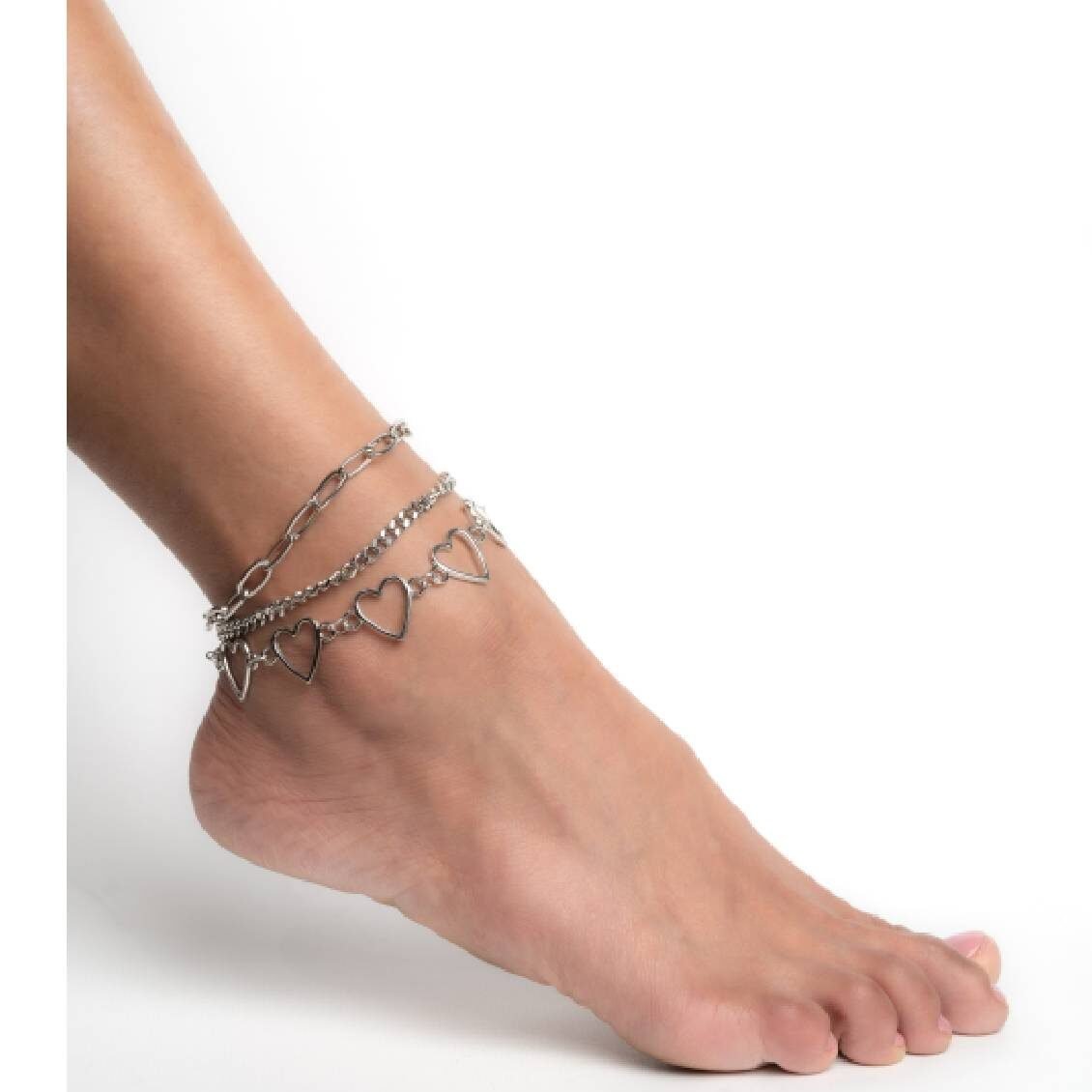 Hollow Heart Silver Anklet