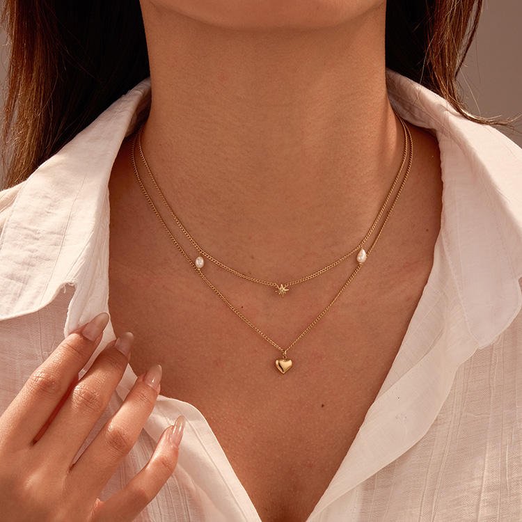 Celestial Heart Layered Necklace Gold