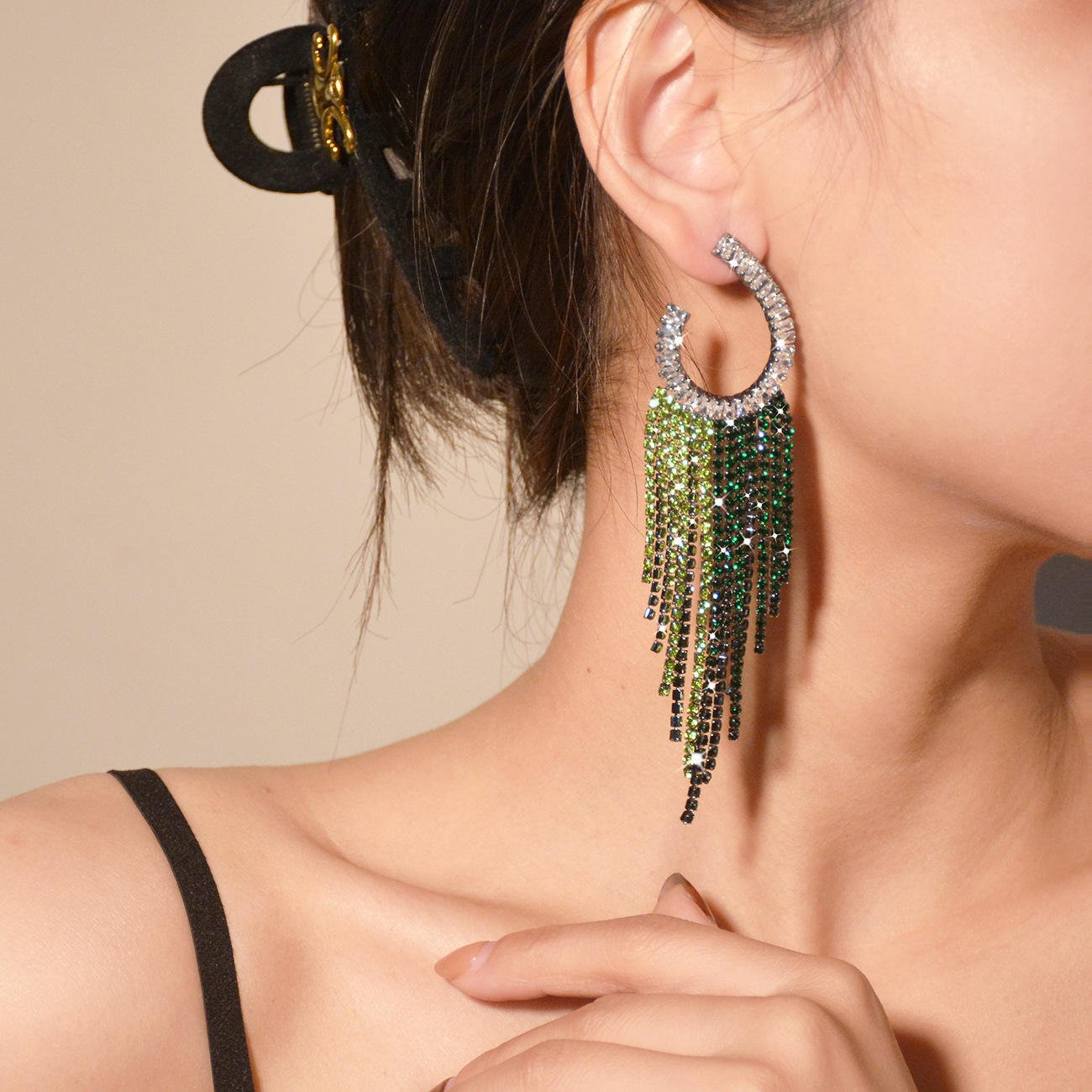 Emerald Fringe Earrings