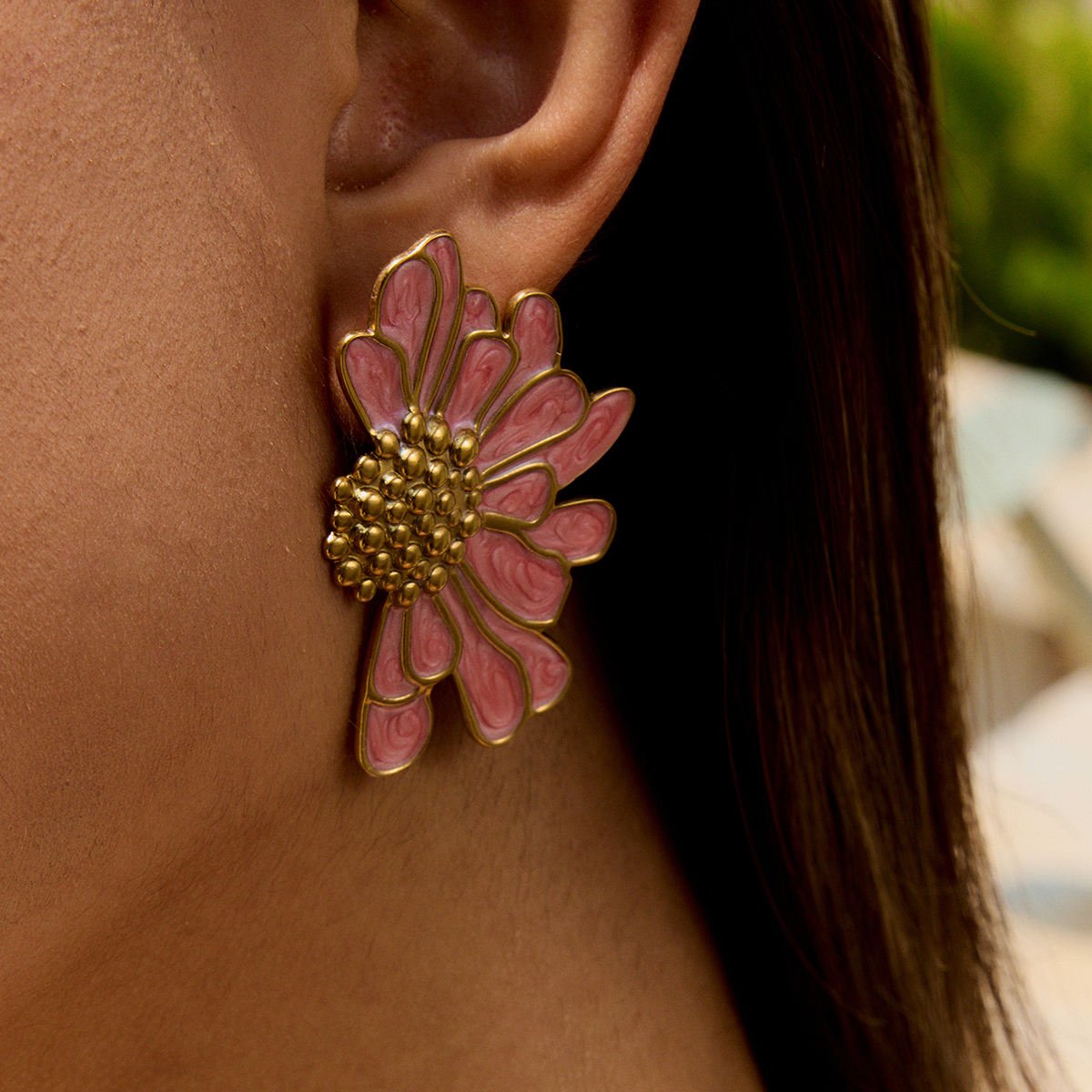 Half Flower Earrings - Pink
