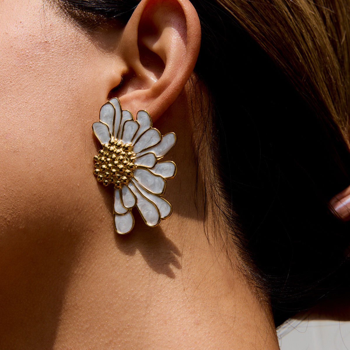 Half Flower Earrings - White