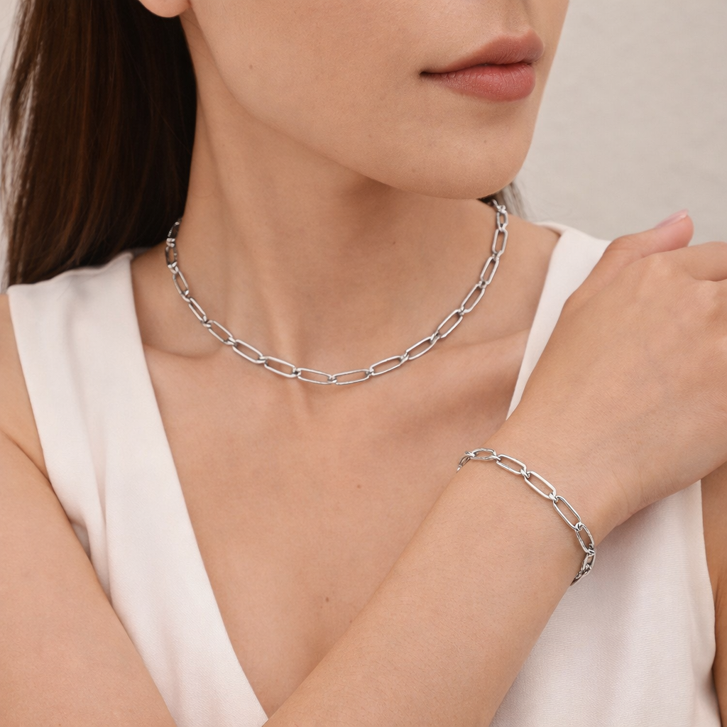 Minimal Muse Necklace & Bracelet Set - Silver