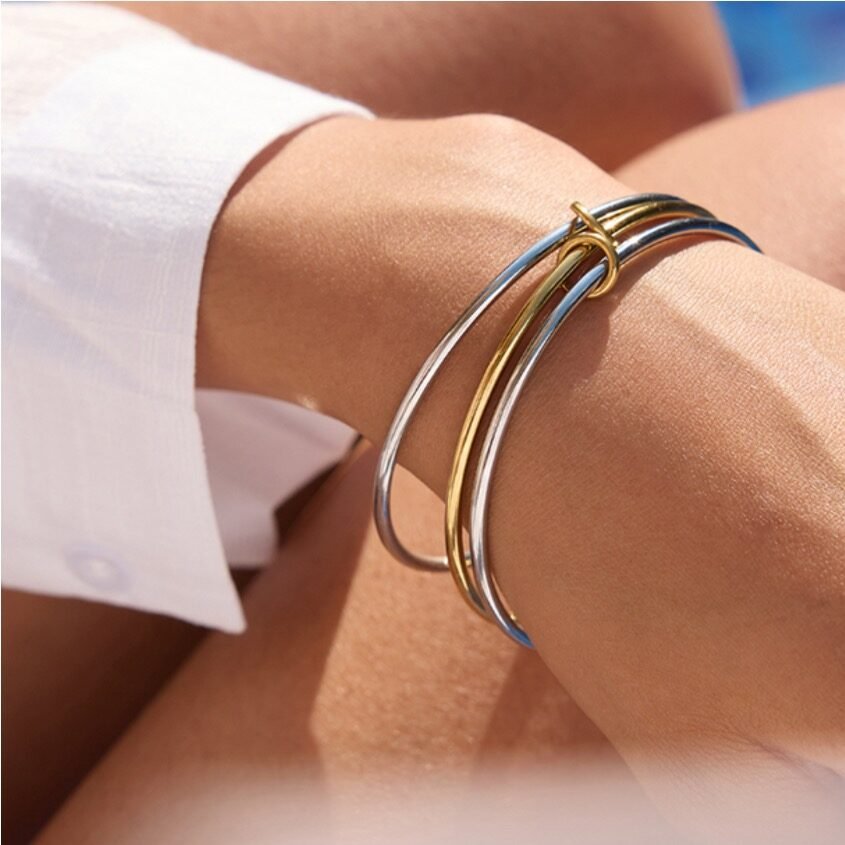 Two-Silver Gold Bangle