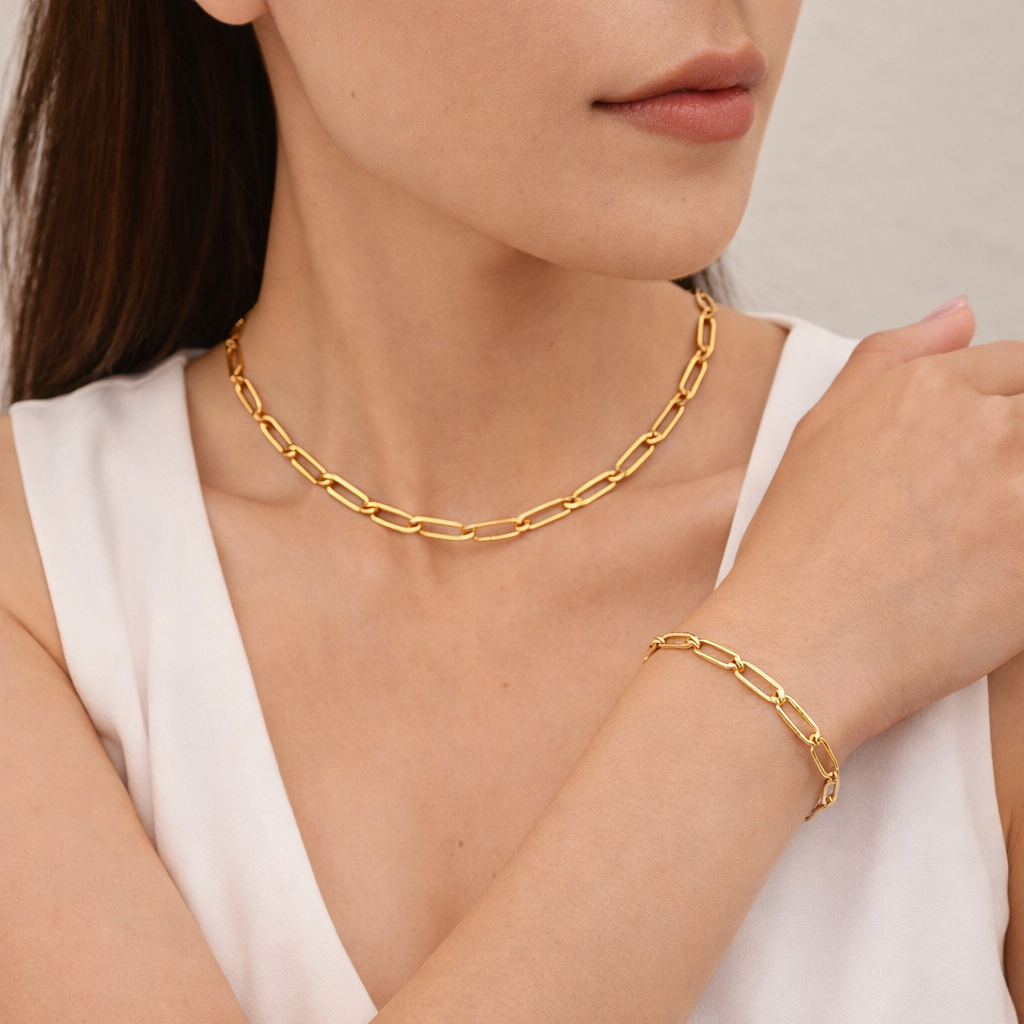Minimal Muse Necklace & Bracelet Set - Gold